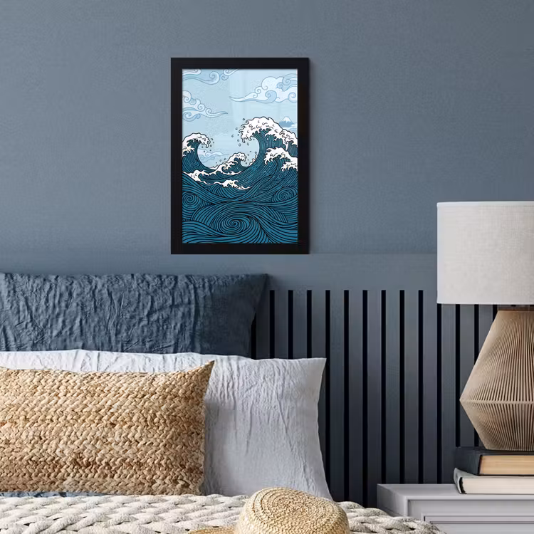 Poster met lijst - Zee - Golven - Japans - Natuur - Blauw — 4