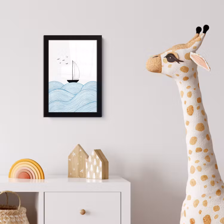 Poster met lijst - Zeilboot - Golven - Zee - Illustratie - Blauw — 5