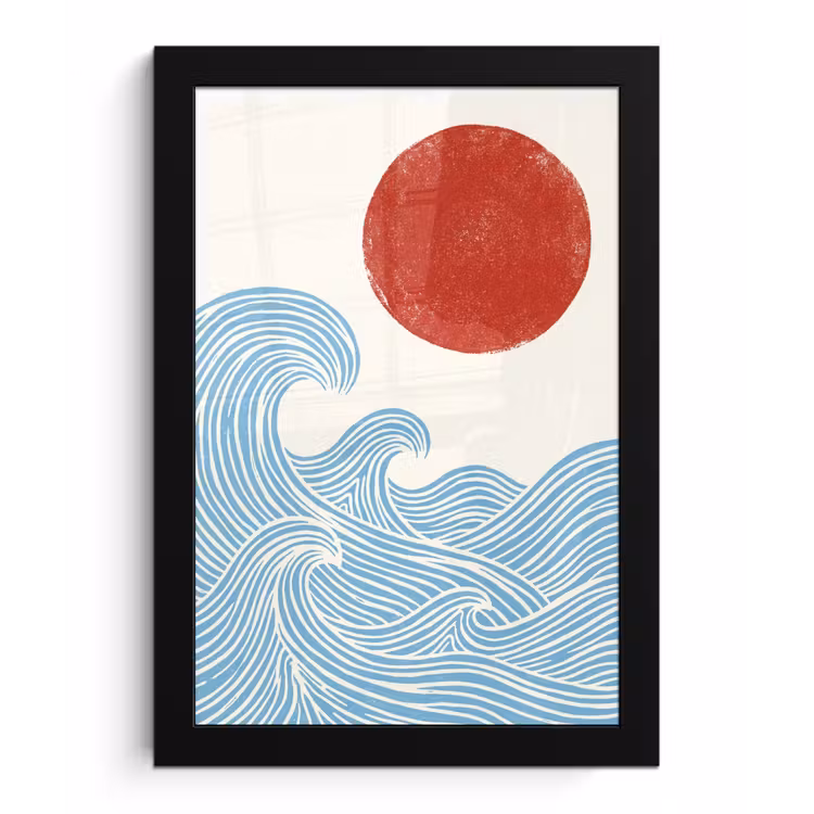 Poster met lijst - Zon - Golven - Oceaan - Abstract - Rood — 1