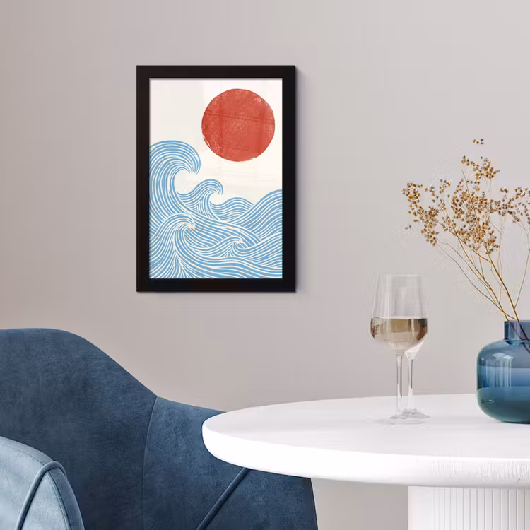 Poster met lijst - Zon - Golven - Oceaan - Abstract - Rood — 2