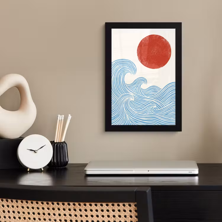 Poster met lijst - Zon - Golven - Oceaan - Abstract - Rood — 3