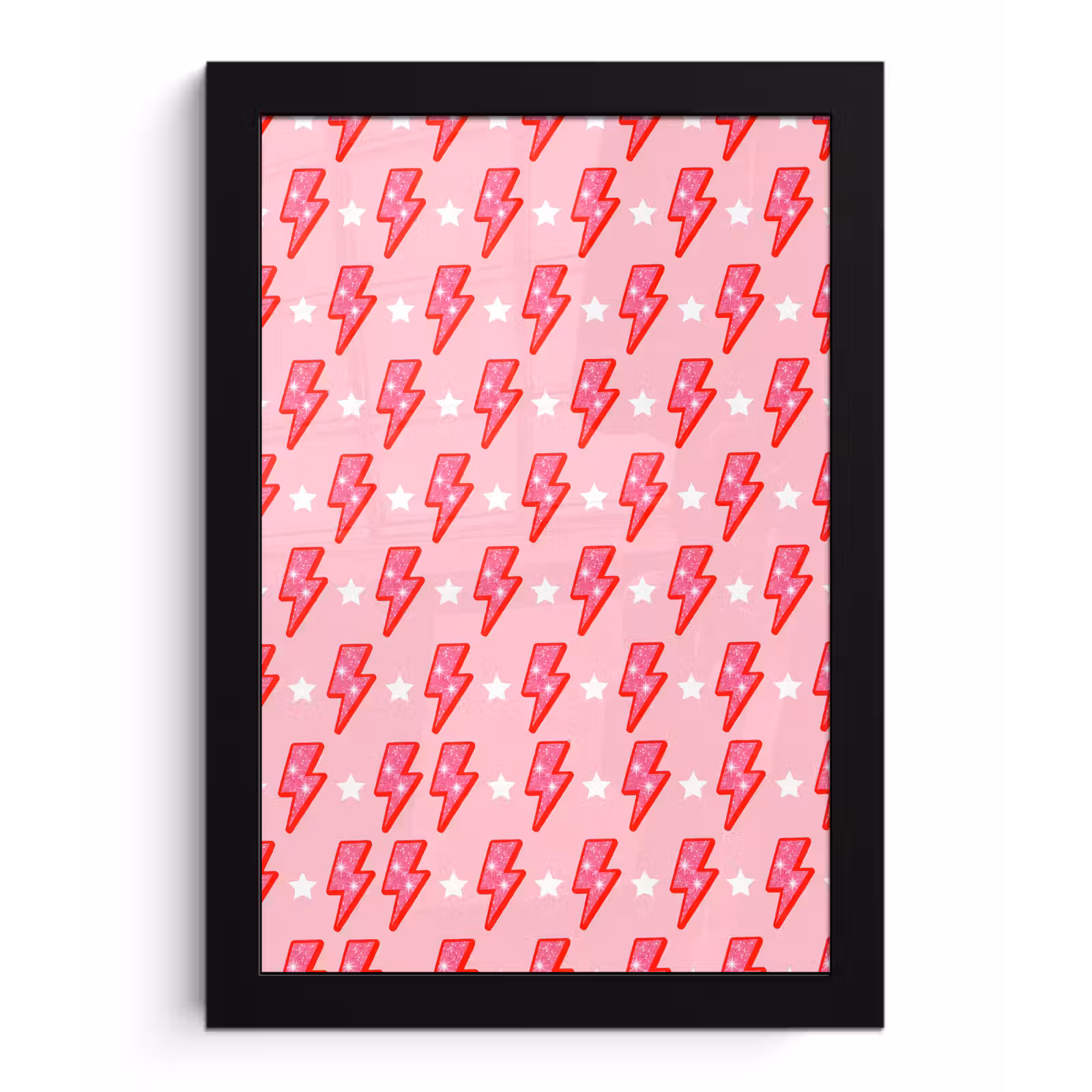 Poster met lijst - Patroon - Bliksem - Ster - Glitter - Roze — 1