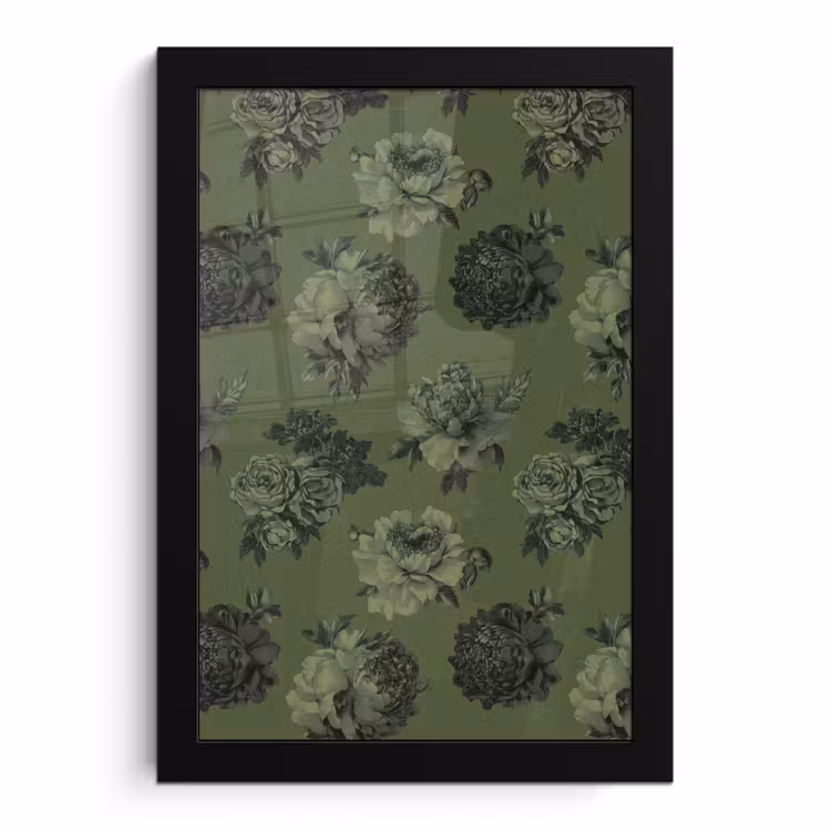 Poster met lijst - Klassiek - botanisch - Olijfgroen - Bloemen — 1