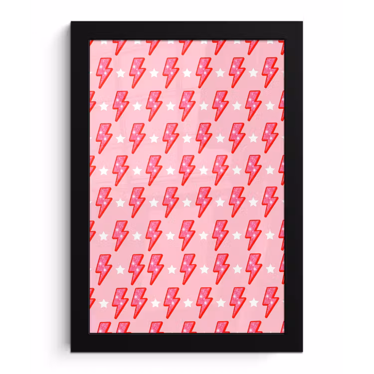 Poster met lijst - Patroon - Bliksem - Ster - Glitter - Roze — 1