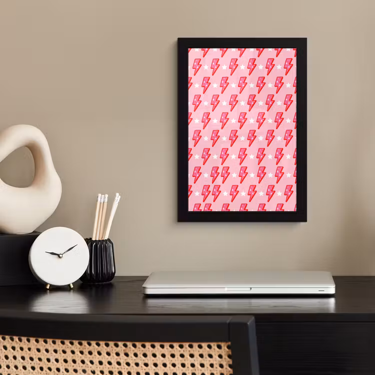 Poster met lijst - Patroon - Bliksem - Ster - Glitter - Roze — 3