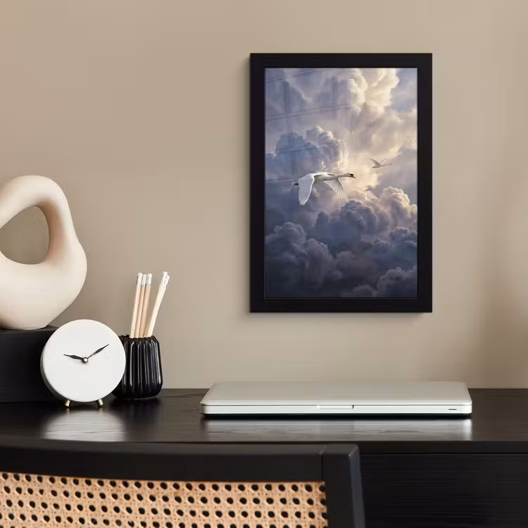 Poster met lijst - Vogel - Vliegend - Natuur - Wit - Wolken — 3