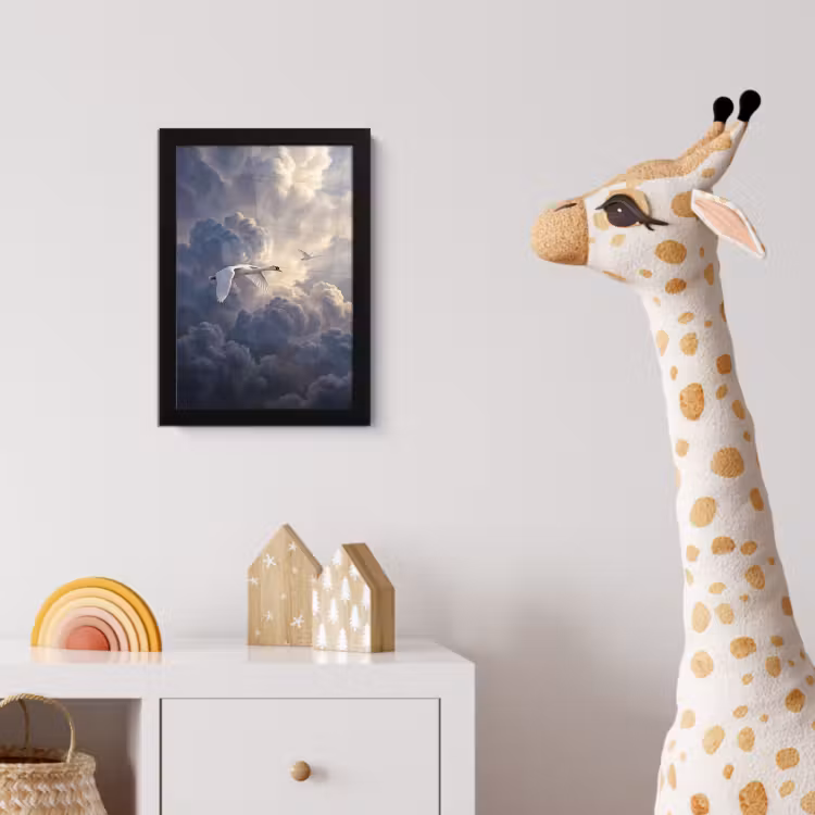 Poster met lijst - Vogel - Vliegend - Natuur - Wit - Wolken — 5