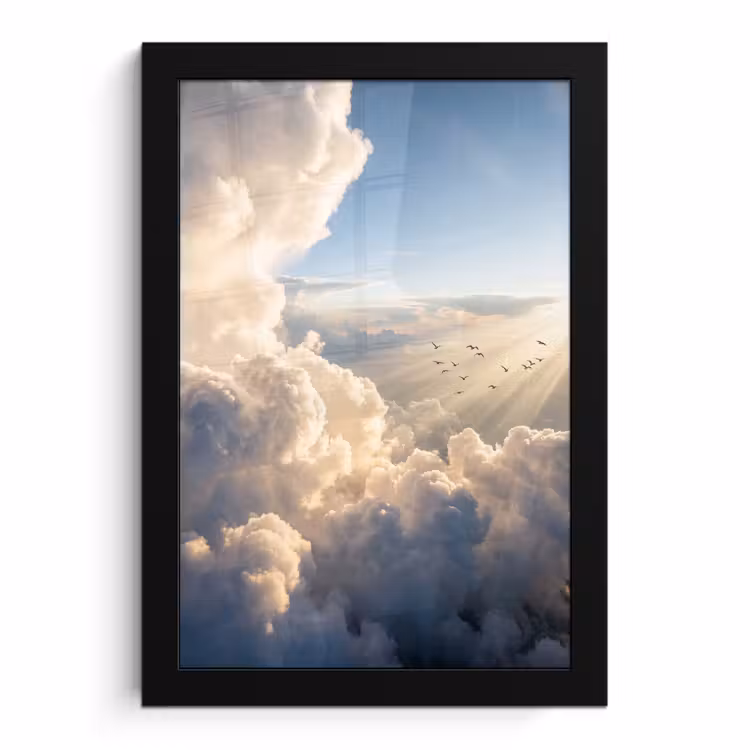 Poster met lijst - Wolken - Zonnestralen - Natuur - Wit — 1