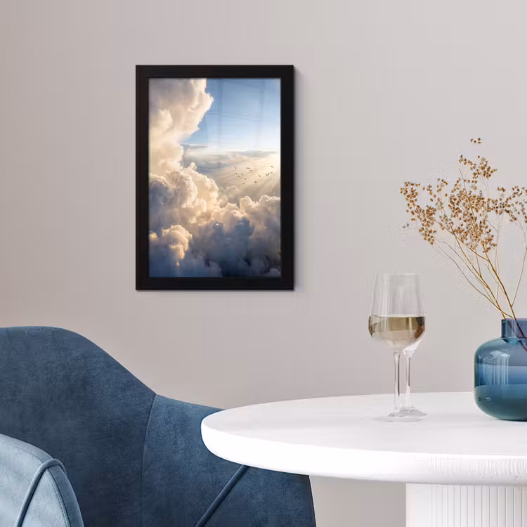 Poster met lijst - Wolken - Zonnestralen - Natuur - Wit — 2