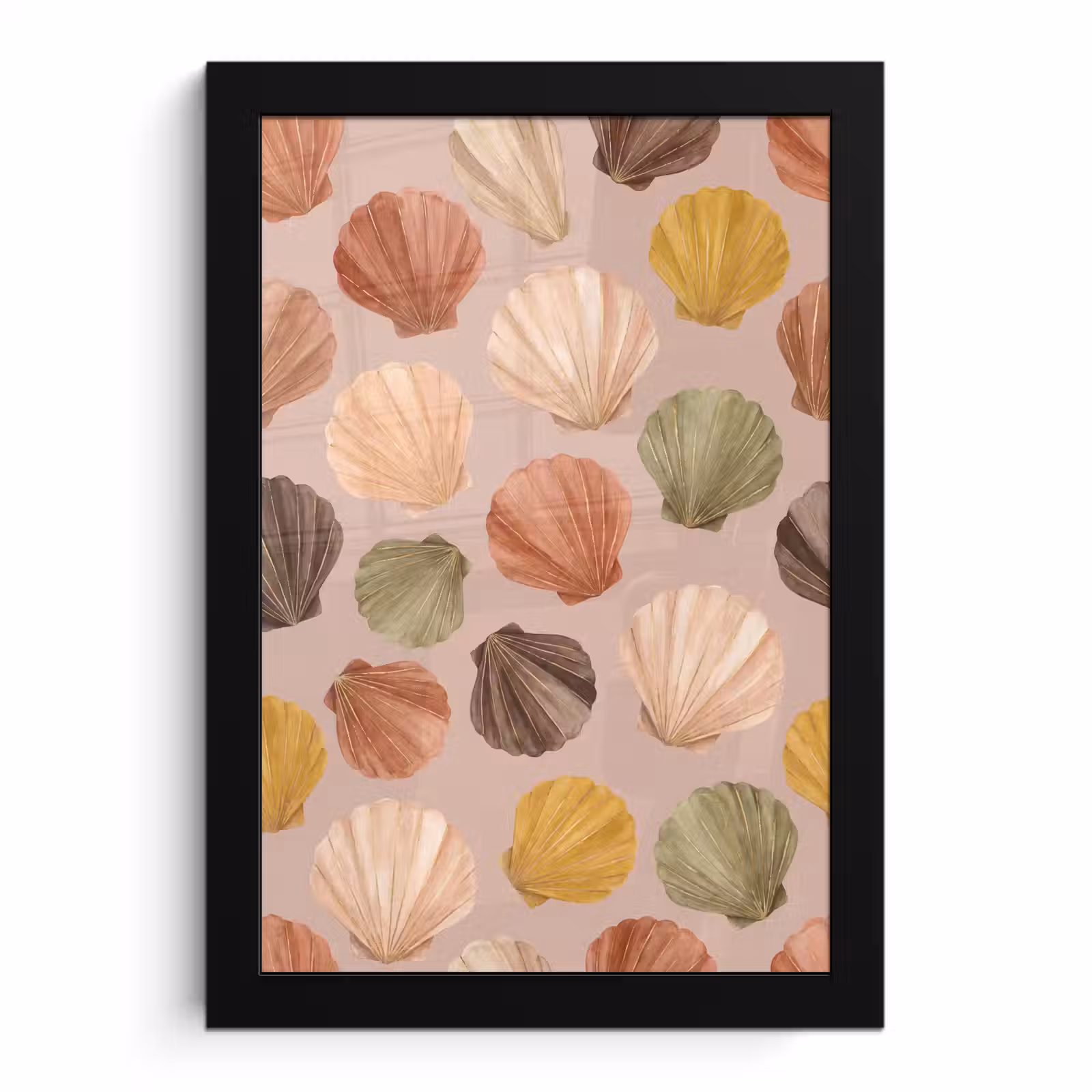 Poster met lijst - Schelp - Patroon - Zee - Aquarel - Aardetinten — 1