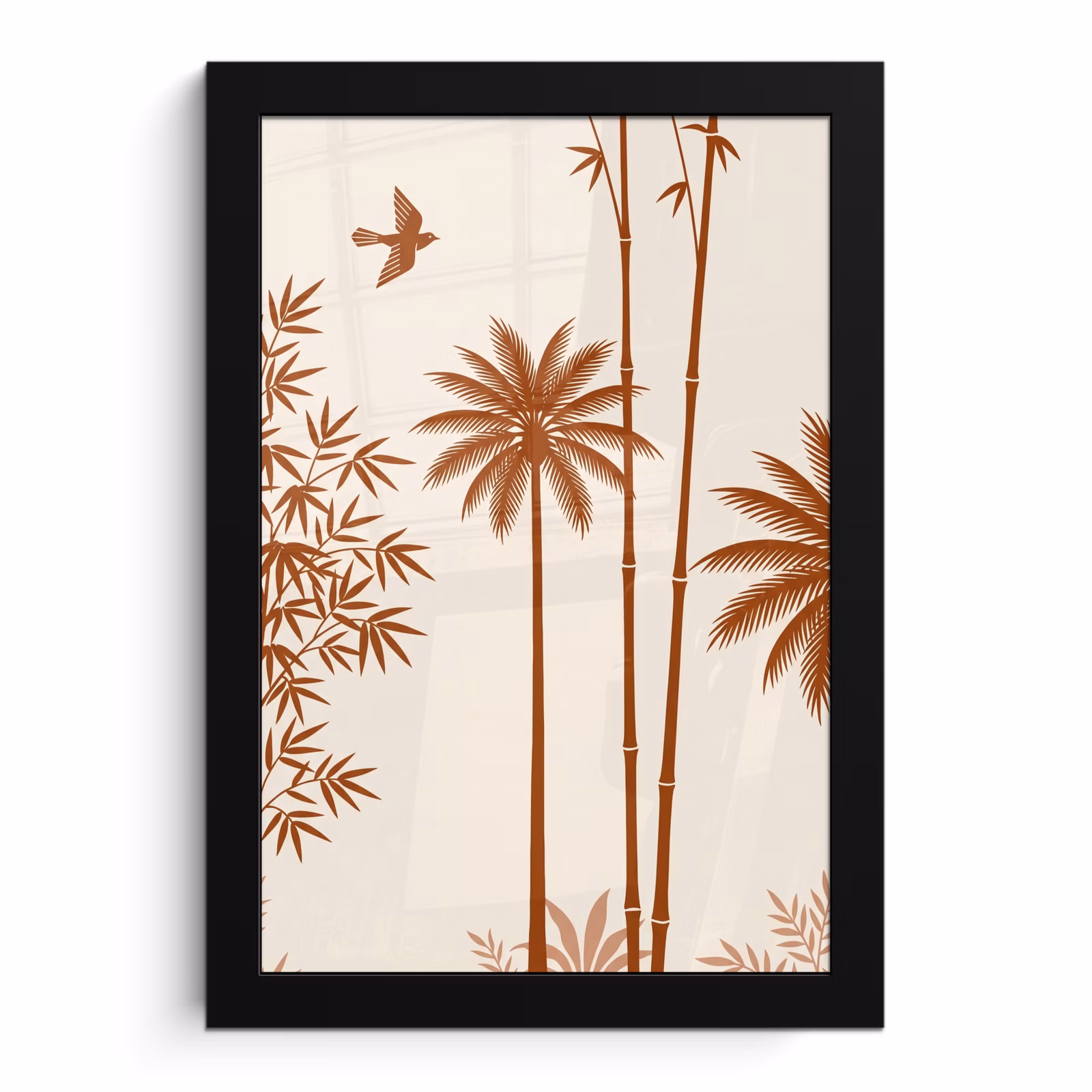 Poster met lijst - Vogel - Boom - Tropisch - Minimalistisch - Bruin — 1