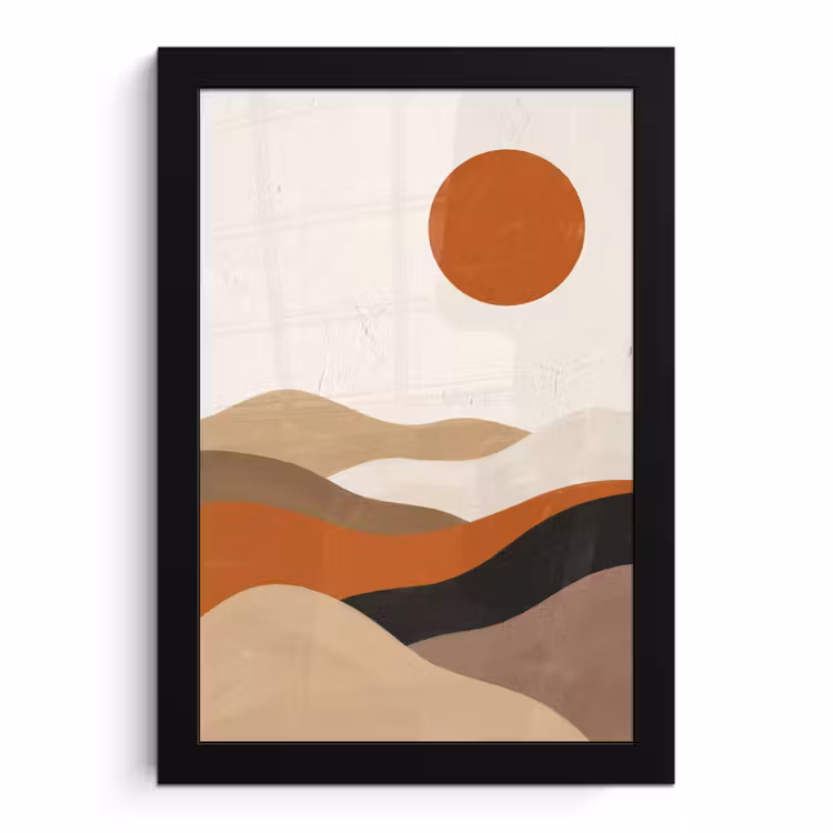 Poster met lijst - Landschap - Heuvels - Zon - Abstract - Oranje — 1