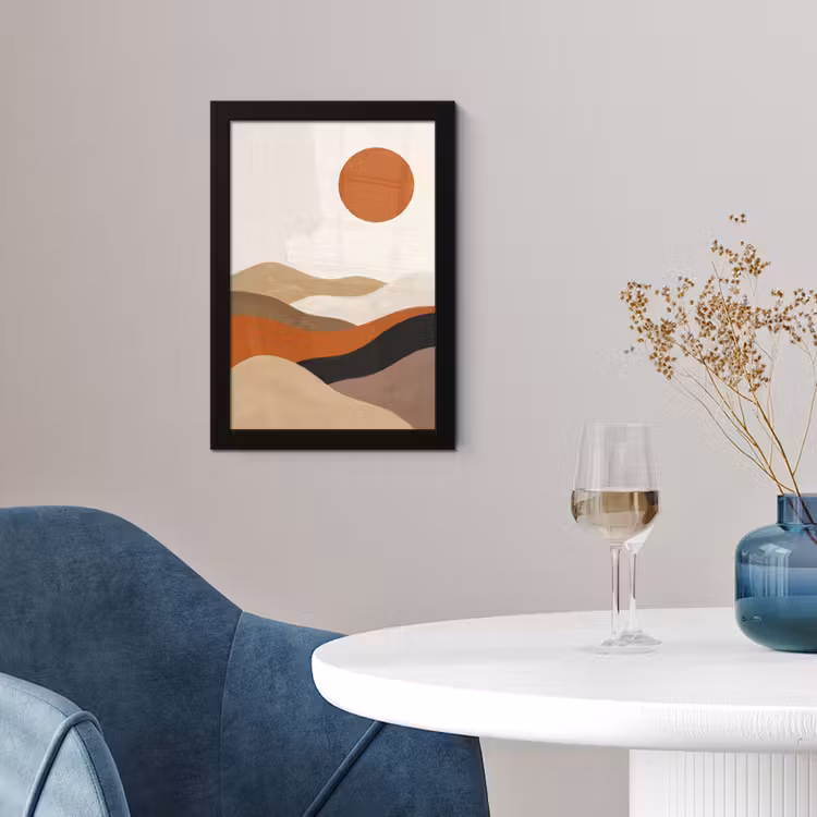 Poster met lijst - Landschap - Heuvels - Zon - Abstract - Oranje — 2