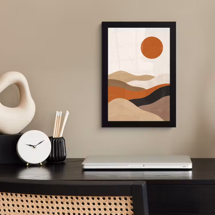 Poster met lijst - Landschap - Heuvels - Zon - Abstract - Oranje — 3