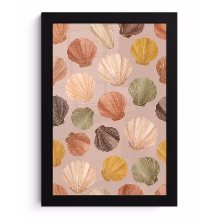 Poster met lijst - Schelp - Patroon - Zee - Aquarel - Aardetinten — 1
