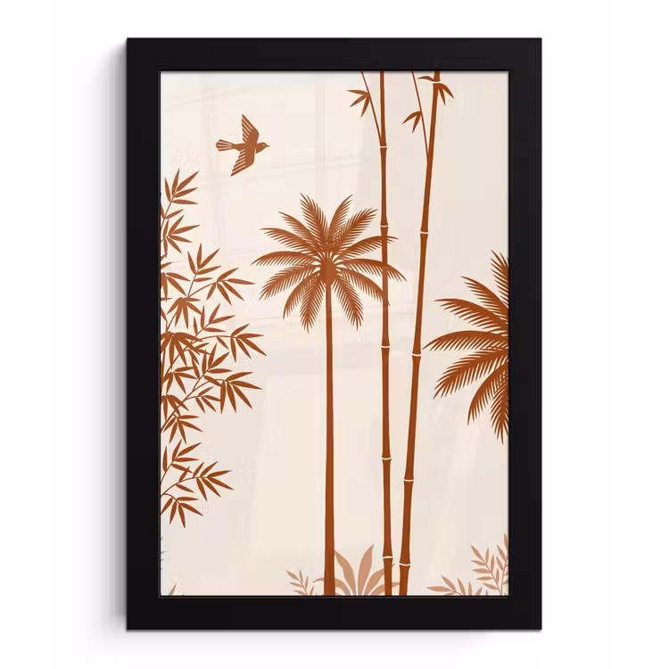 Poster met lijst - Vogel - Boom - Tropisch - Minimalistisch - Bruin — 1