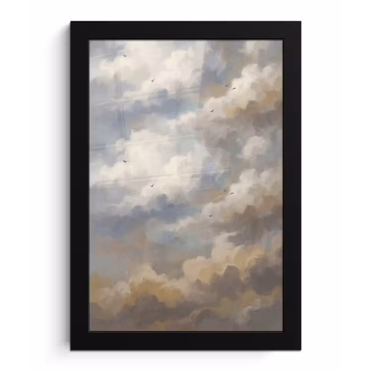Poster met lijst - Vogel - Wolken - Natuur - Modern - Grijs — 1