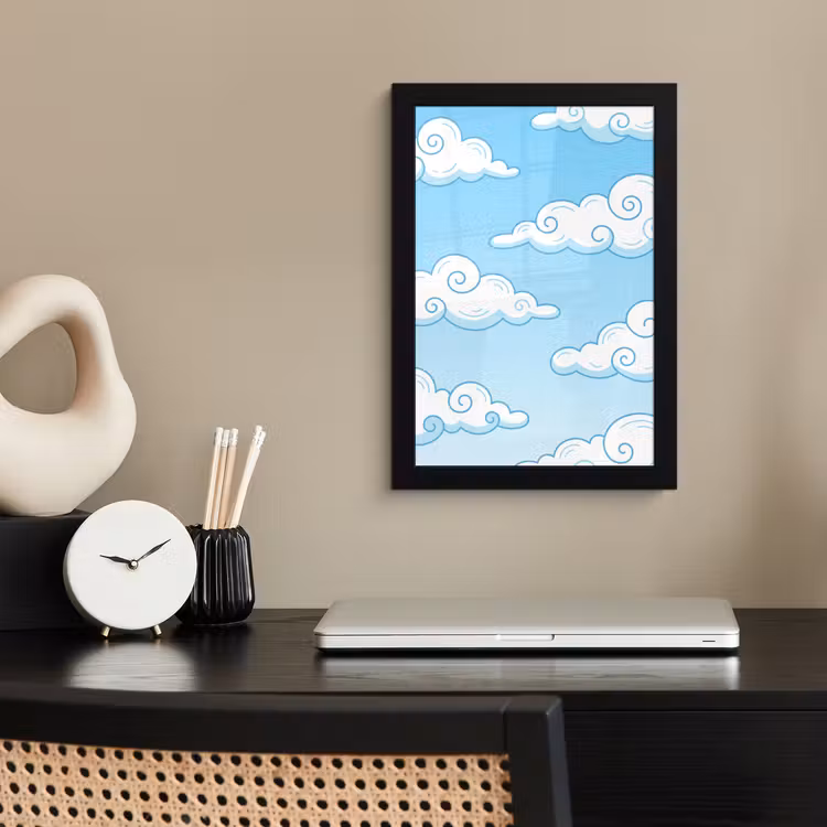 Poster met lijst - Wolk - Lucht - Cartoon - Blauw - Wit — 3