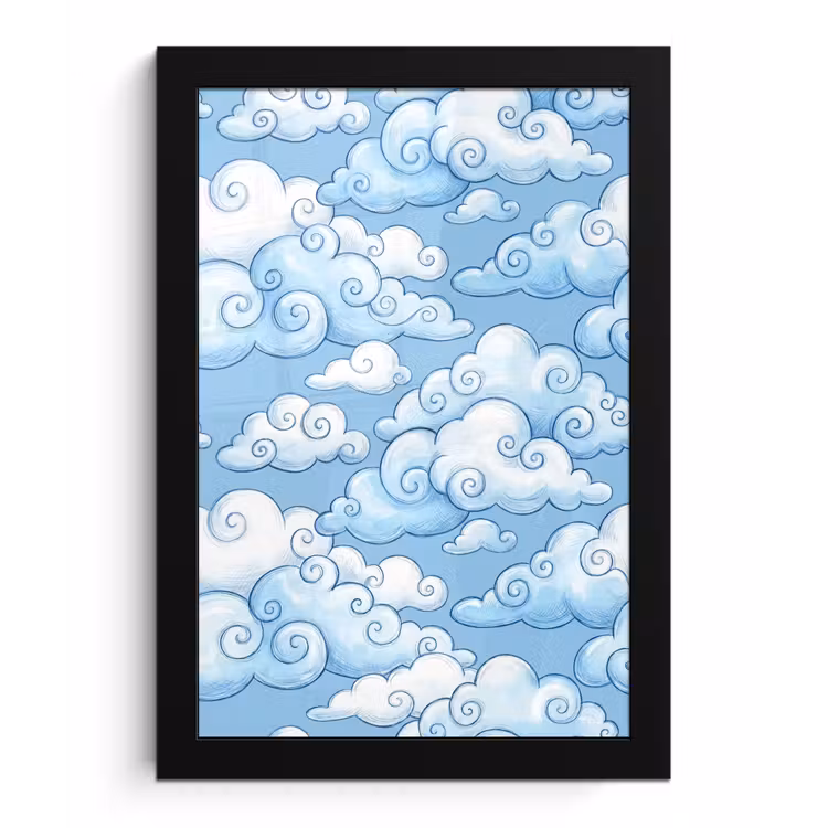 Poster met lijst - Wolken - Patroon - Hemel - Illustratie - Wit — 1