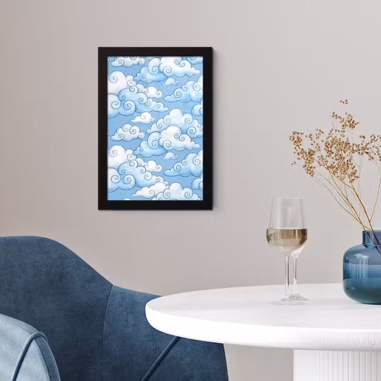 Poster met lijst - Wolken - Patroon - Hemel - Illustratie - Wit — 2