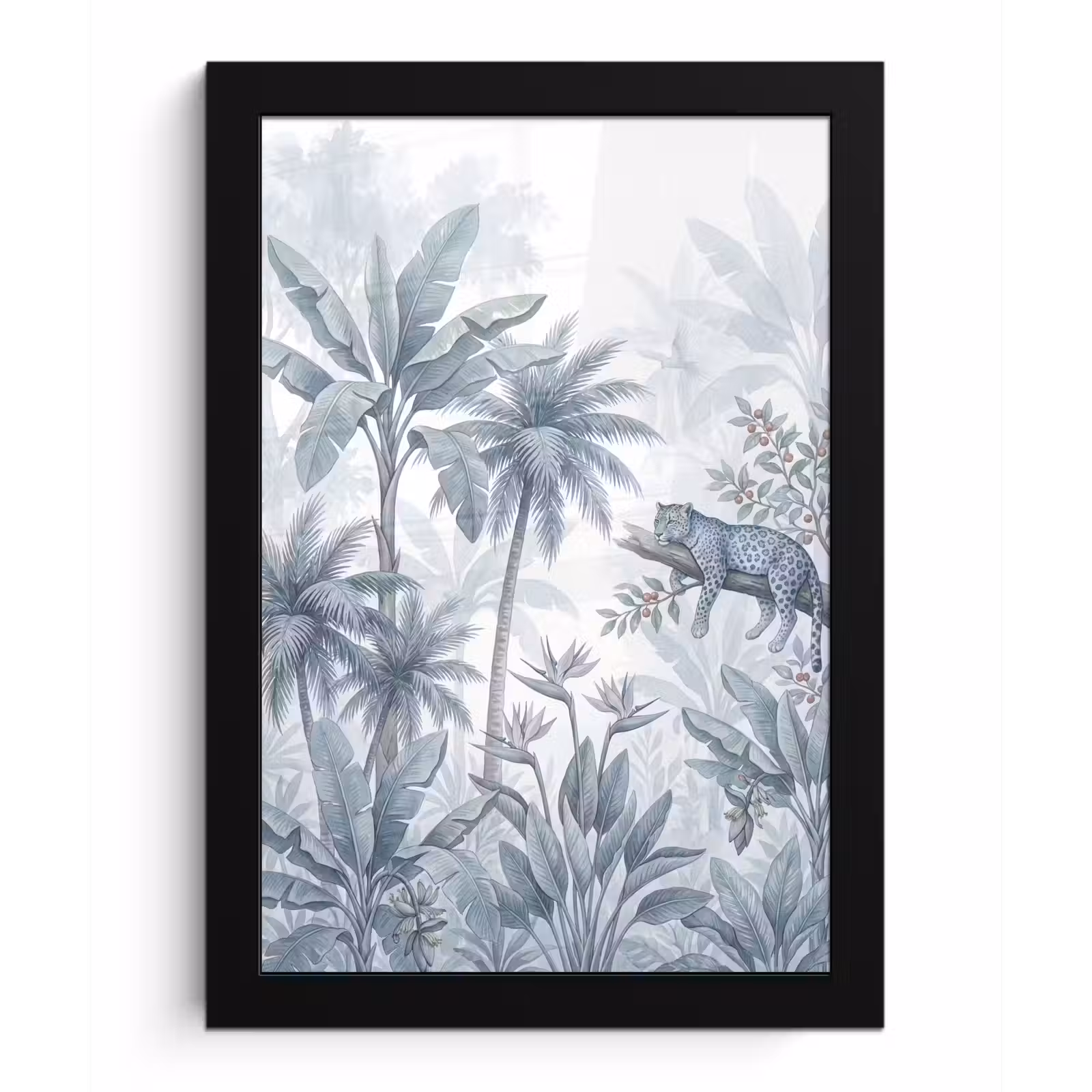 Poster met lijst - Kat - Tropisch bos - Modern - Grijs — 1