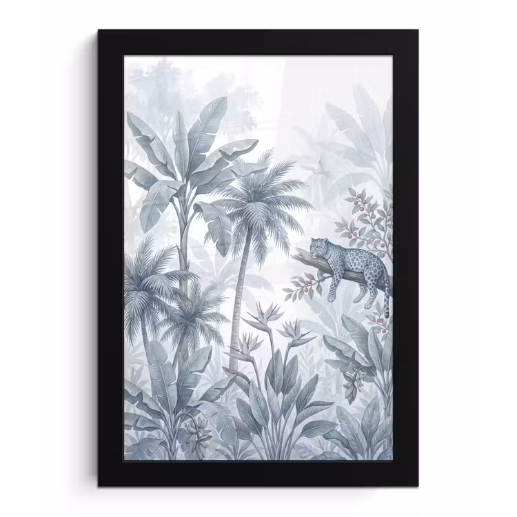 Poster met lijst - Kat - Tropisch bos - Modern - Grijs — 1