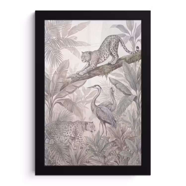 Poster met lijst - Kat - Vogel - Jungle - Illustratie - Dieren — 1