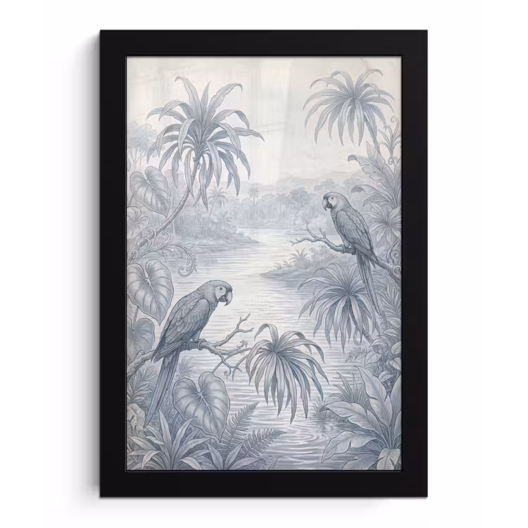 Poster met lijst - Vogel - Rivier - Tropisch - Illustratie - Blauw — 1