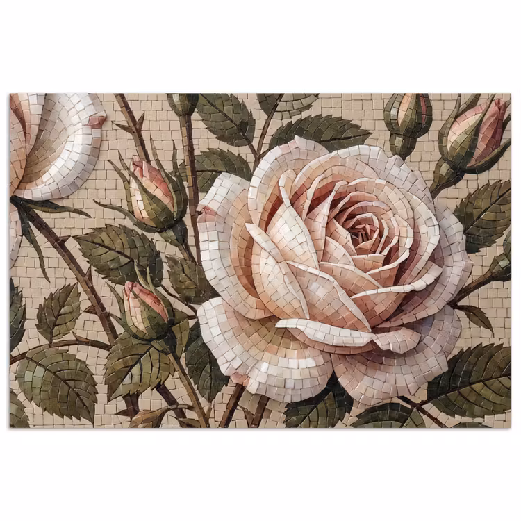 Poster - Roos - Mozaïek - Bloemen - Klassiek - Beige — 1