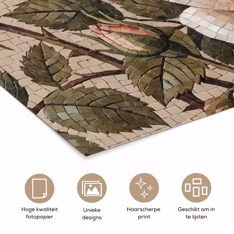 Poster - Roos - Mozaïek - Bloemen - Klassiek - Beige — 5