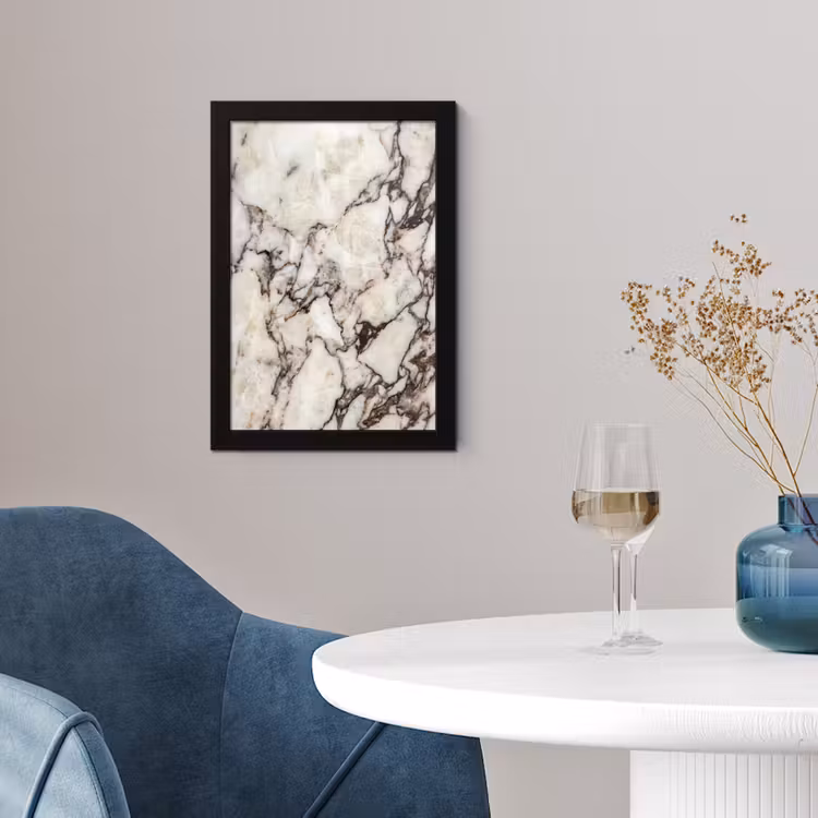 Poster met lijst - Marmer - Textuur - Abstract - Wit - Bruin — 2