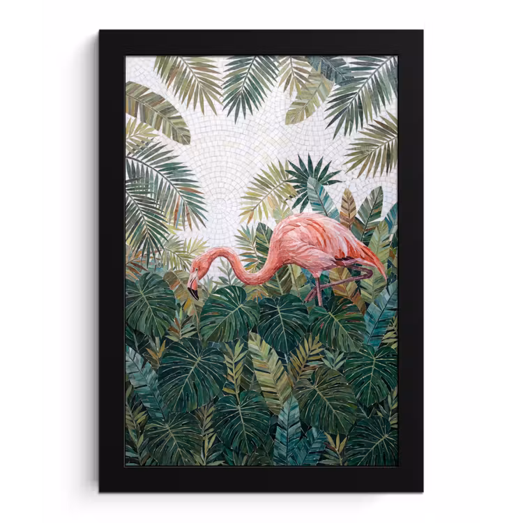 Poster met lijst - Natuur - Bladeren - Abstract - Groen - Vogel — 1
