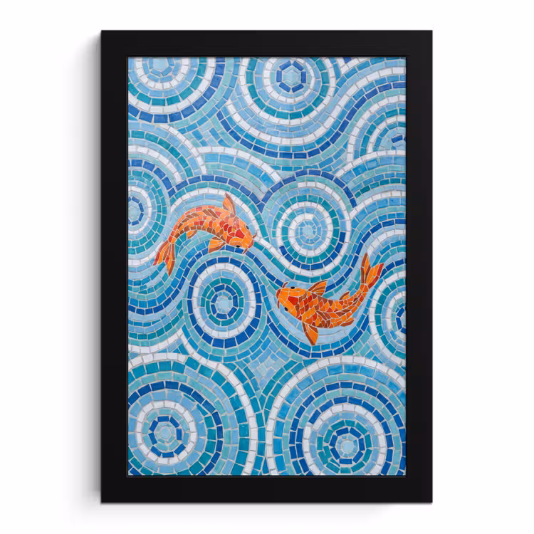 Poster met lijst - Vis - Mozaïek - Water - Decoratief - Blauw — 1