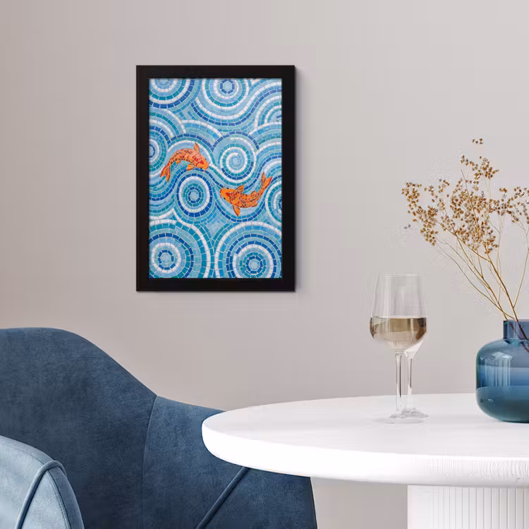 Poster met lijst - Vis - Mozaïek - Water - Decoratief - Blauw — 2