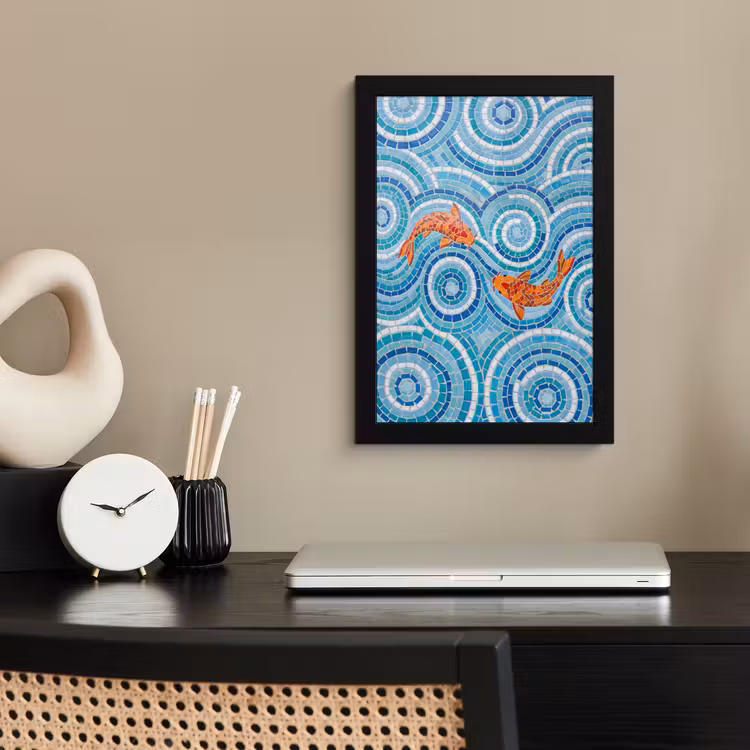 Poster met lijst - Vis - Mozaïek - Water - Decoratief - Blauw — 3