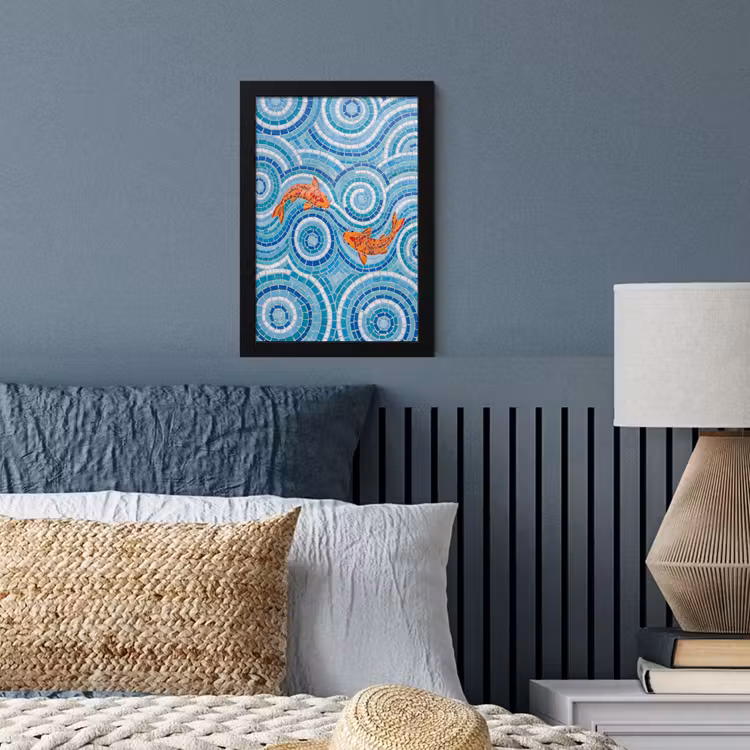 Poster met lijst - Vis - Mozaïek - Water - Decoratief - Blauw — 4