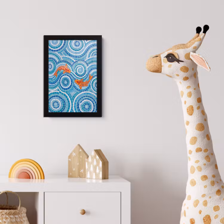 Poster met lijst - Vis - Mozaïek - Water - Decoratief - Blauw — 5