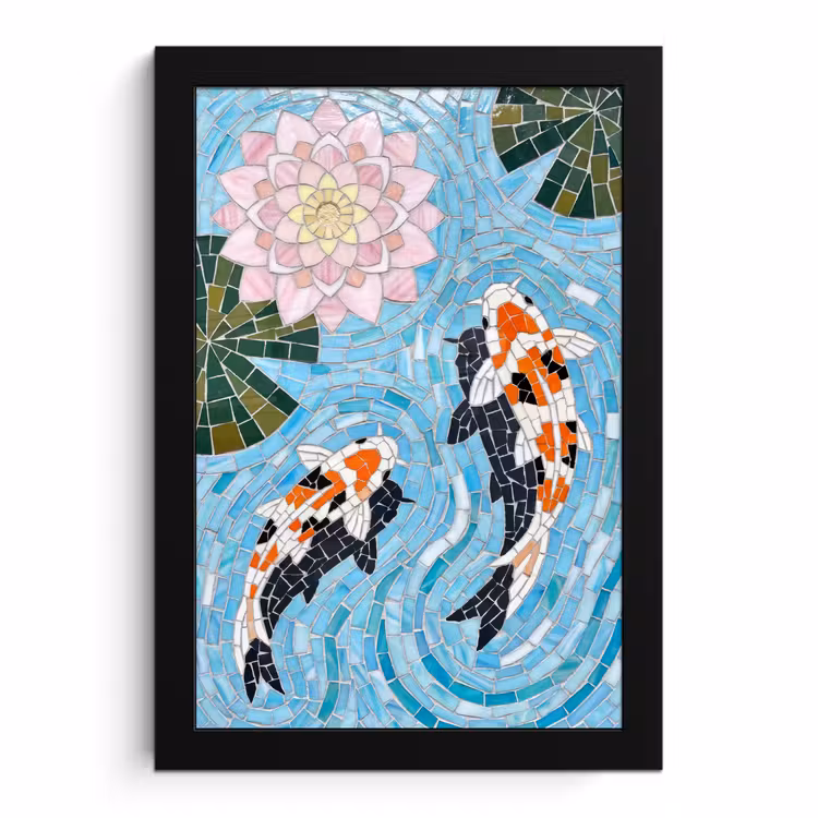 Poster met lijst - Vis - Water - Natuur - Mozaïek - Blauw — 1