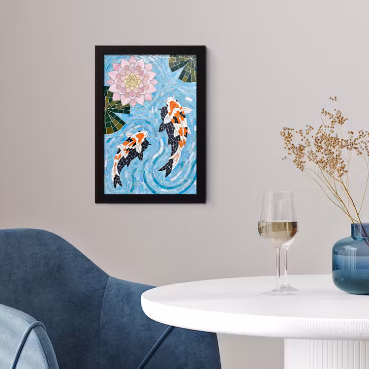 Poster met lijst - Vis - Water - Natuur - Mozaïek - Blauw — 2