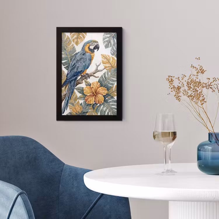 Poster met lijst - Vogel - Tak - Natuur - Mozaïek - Blauw — 2