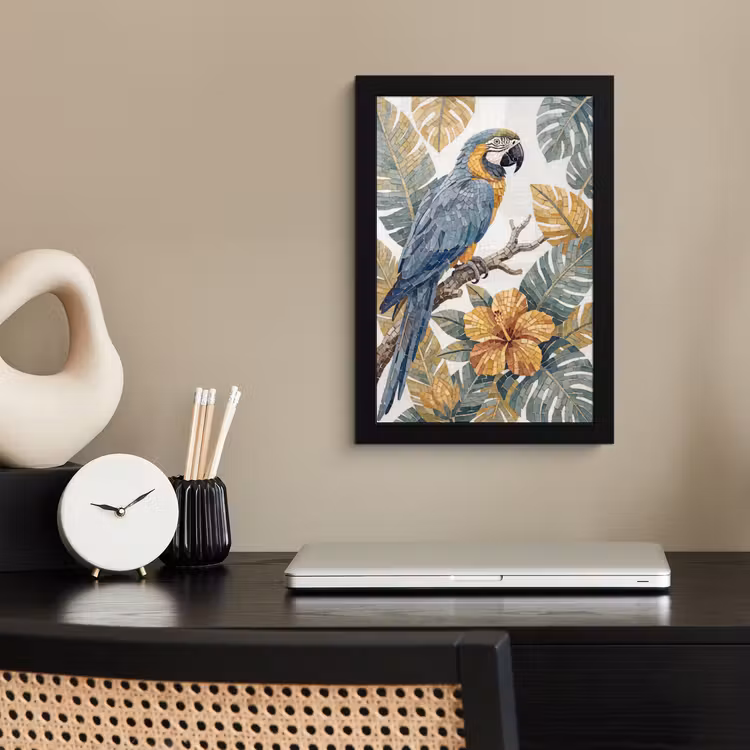 Poster met lijst - Vogel - Tak - Natuur - Mozaïek - Blauw — 3