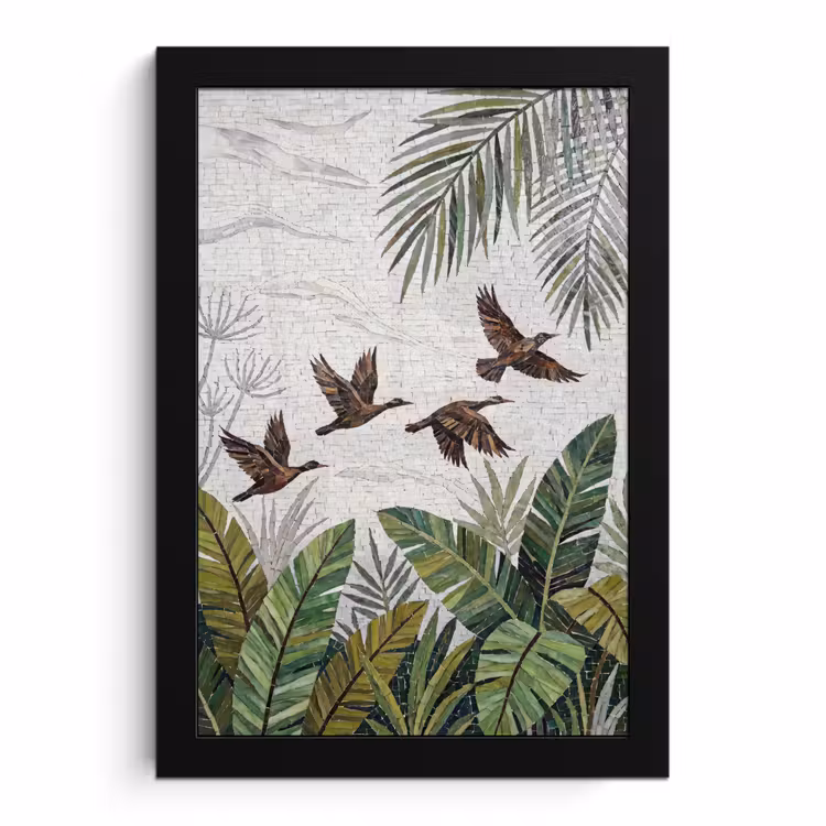 Poster met lijst - Vogel - Vliegend - Tropisch - Mozaïek - Groen — 1