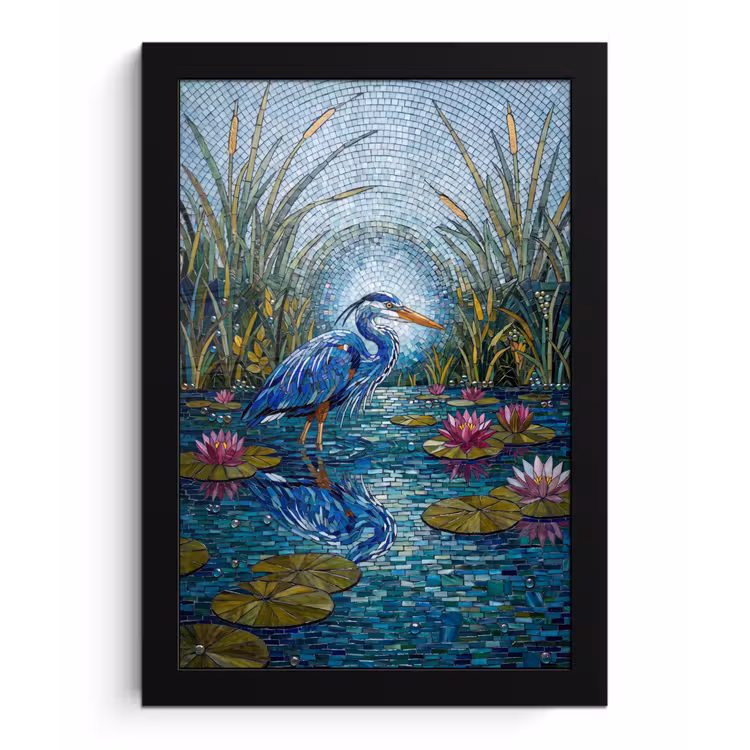 Poster met lijst - Vogel - Water - Natuur - Abstract - Blauw — 1