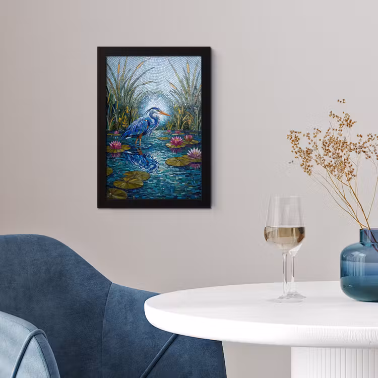 Poster met lijst - Vogel - Water - Natuur - Abstract - Blauw — 2