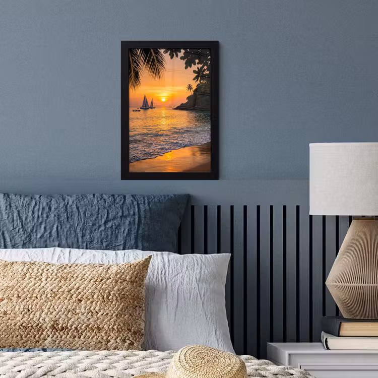 Poster met lijst - Zee - Zonsondergang - Boot - Natuur - Oranje — 4