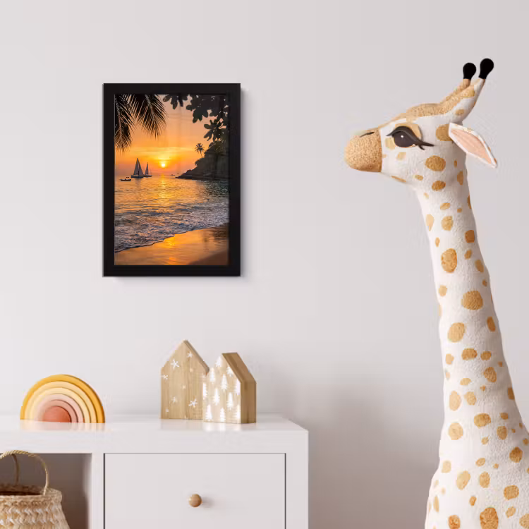 Poster met lijst - Zee - Zonsondergang - Boot - Natuur - Oranje — 5