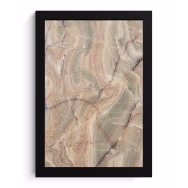 Poster met lijst - Marmer - Patroon - Abstract - Beige - Groen — 1