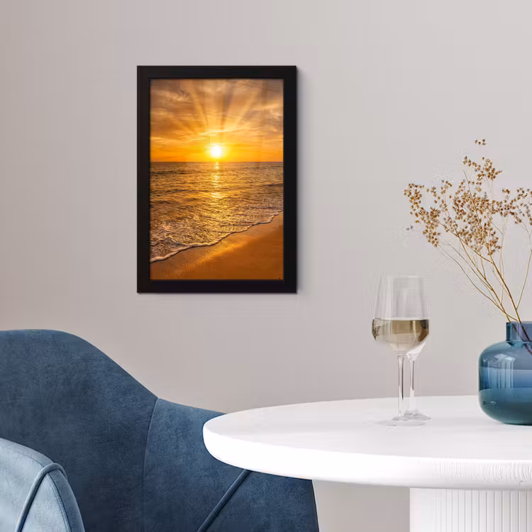 Poster met lijst - Zee - Zonsondergang - Golven - Kust - Oranje — 2