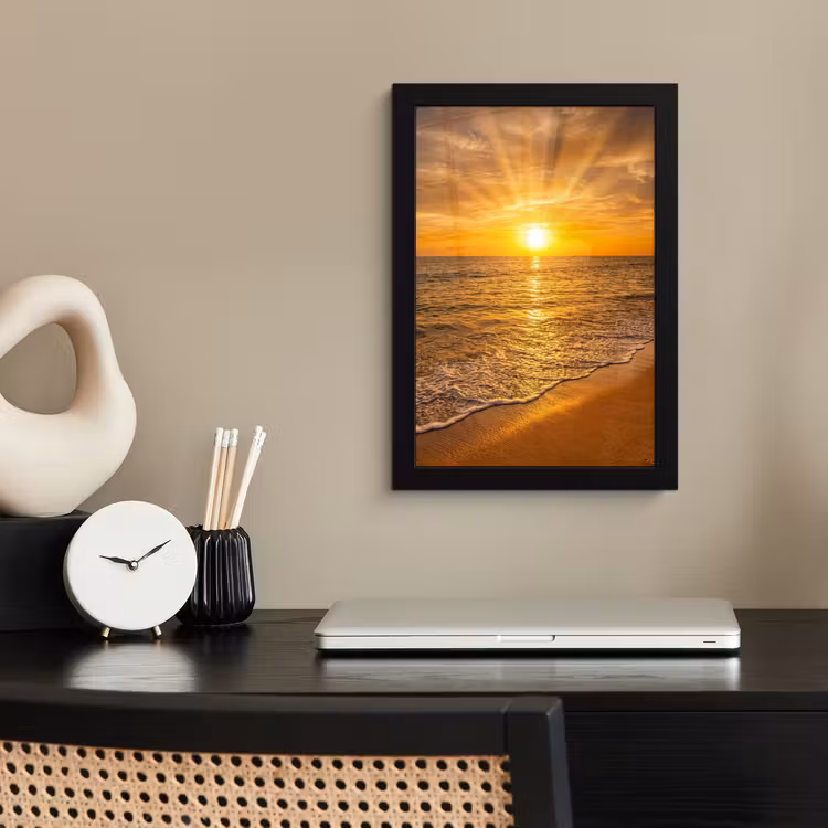Poster met lijst - Zee - Zonsondergang - Golven - Kust - Oranje — 3