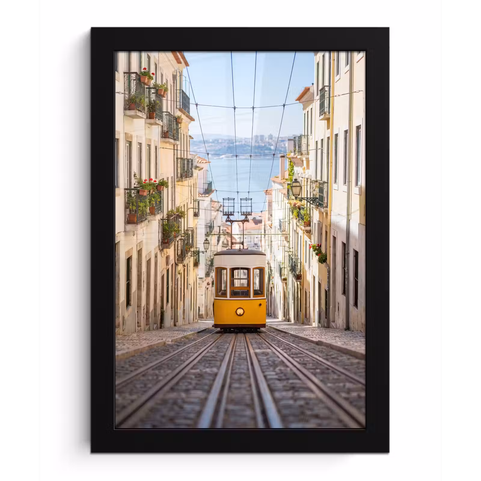 Poster met lijst - Tram - Straat - Stad - Architectuur - Geel — 1